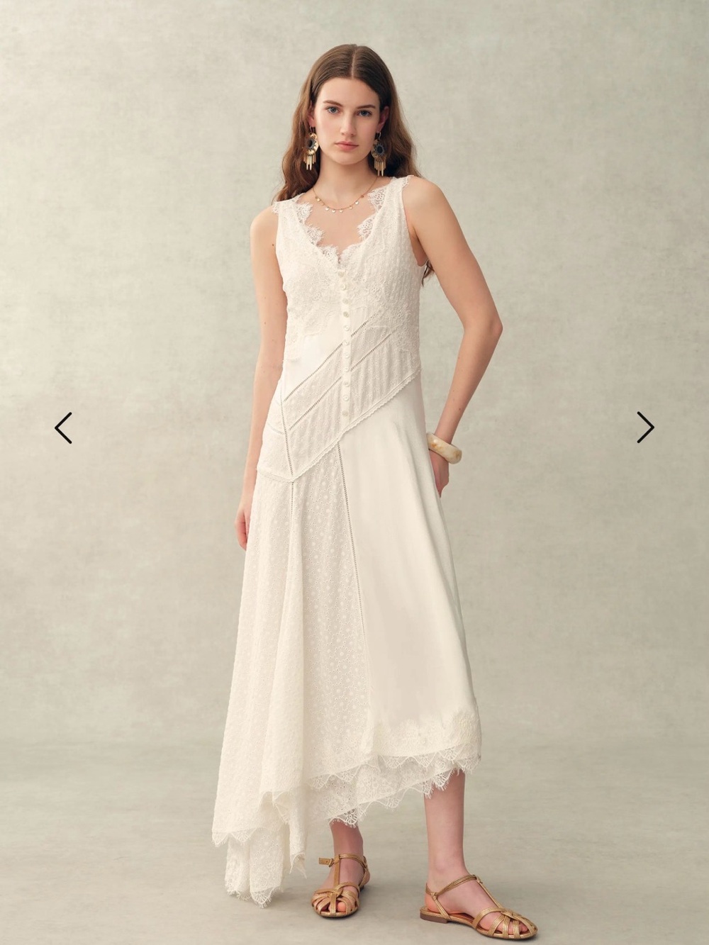 Fabrique Asymmetrical Lace Midi Dress - V-Neck -XS